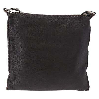 FENDI Celeria Shoulder Bag Leather Black Silver Auth 183899A - 0