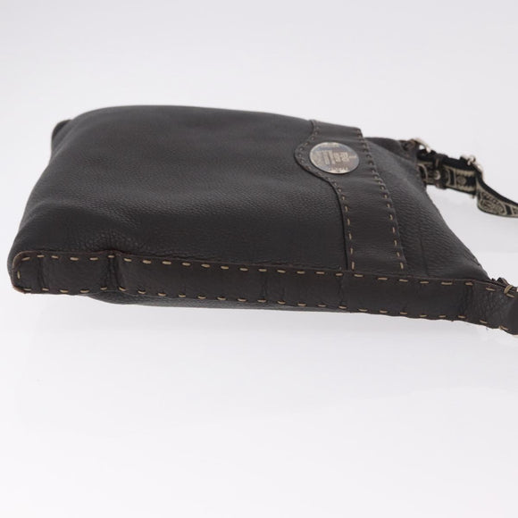 FENDI Celeria Umhängetasche Leder Schwarz Silber Auth 183899A