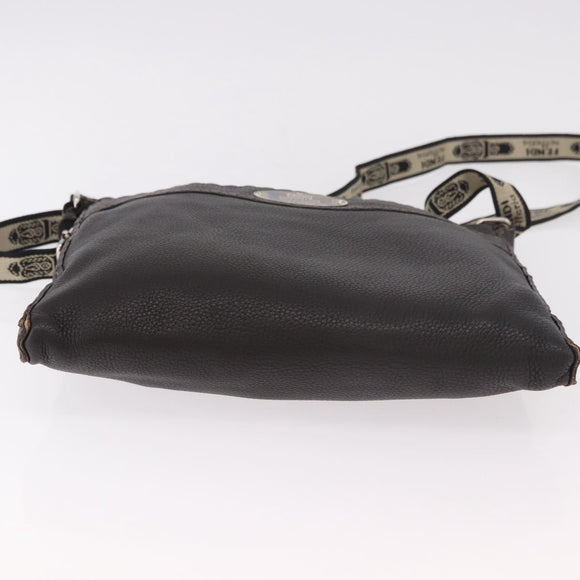 FENDI Celeria Umhängetasche Leder Schwarz Silber Auth 183899A