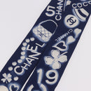 CHANEL Ribbon Scarf Silk Navy CC Auth 183940M-11