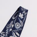 CHANEL Ribbon Scarf Silk Navy CC Auth 183940M-13