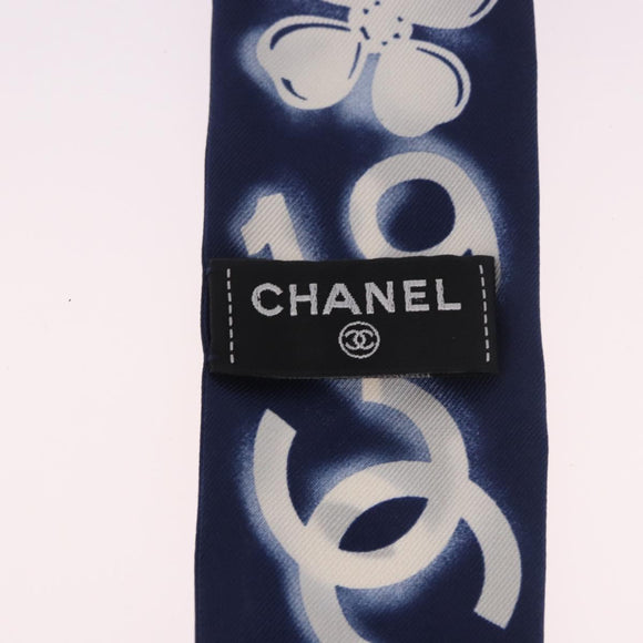 CHANEL Ribbon Scarf Silk Navy CC Auth 183940M