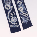 CHANEL Ribbon Scarf Silk Navy CC Auth 183940M-3