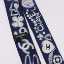 CHANEL Ribbon Scarf Silk Navy CC Auth 183940M-5