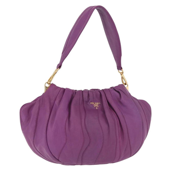 PRADA Shoulder Bag Leather Purple Gold Auth 183941A