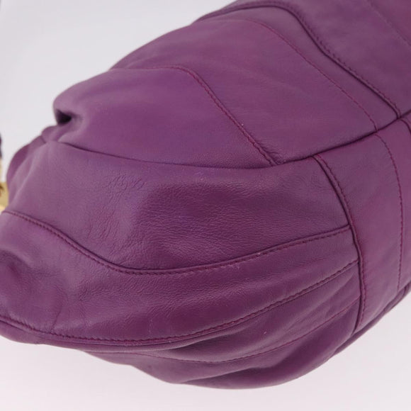 PRADA Shoulder Bag Leather Purple Gold Auth 183941A