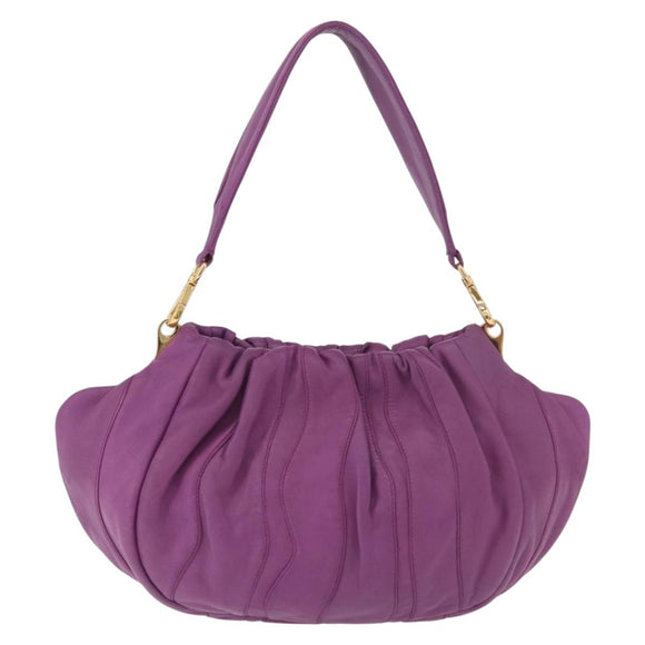 PRADA Shoulder Bag Leather Purple Gold Auth 183941A