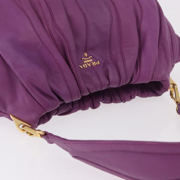 PRADA Shoulder Bag Leather Purple Gold Auth 183941A