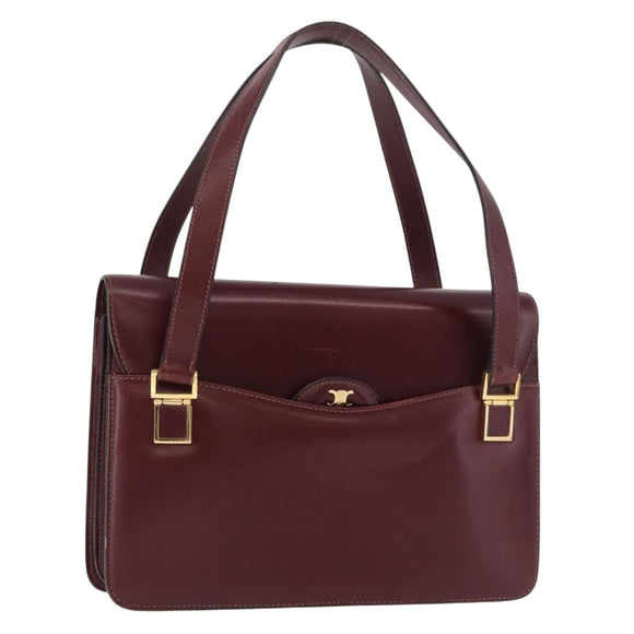 CELINE Hand Bag Leather Bordeaux Gold Auth 183942