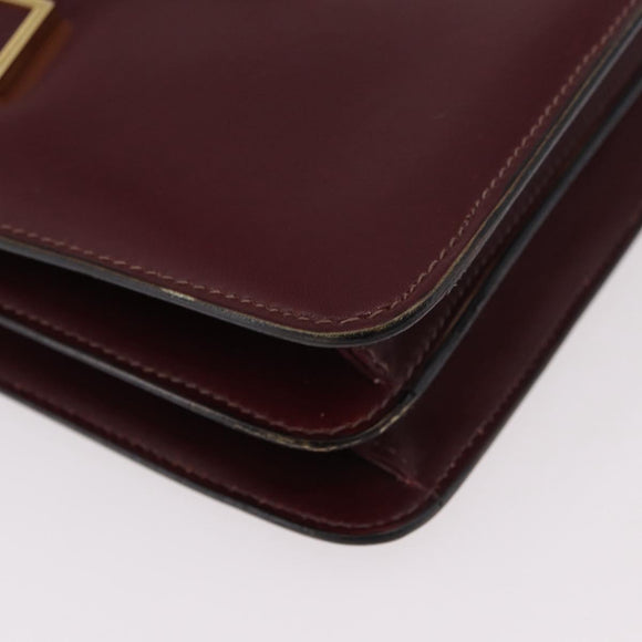 CELINE Hand Bag Leather Bordeaux Gold Auth 183942