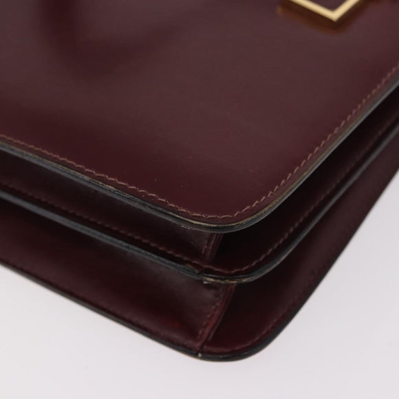 CELINE Hand Bag Leather Bordeaux Gold Auth 183942