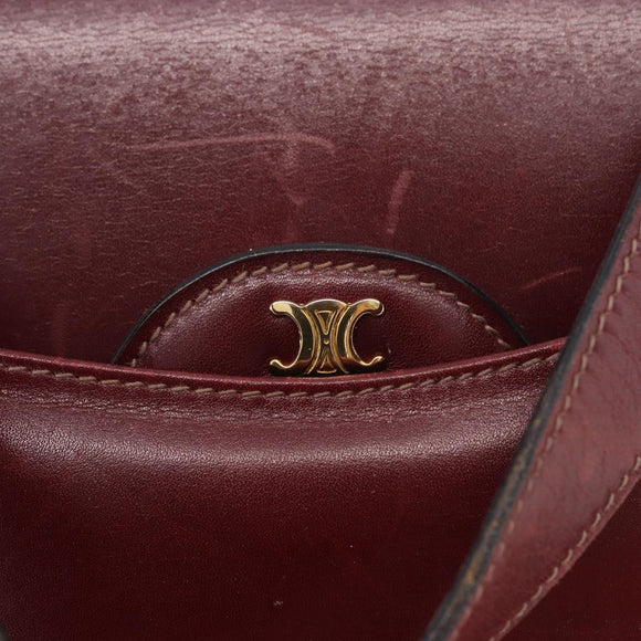CELINE Hand Bag Leather Bordeaux Gold Auth 183942