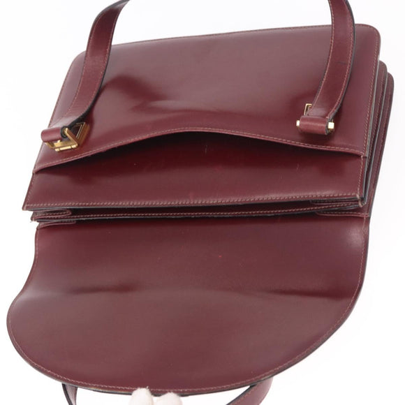 CELINE Hand Bag Leather Bordeaux Gold Auth 183942