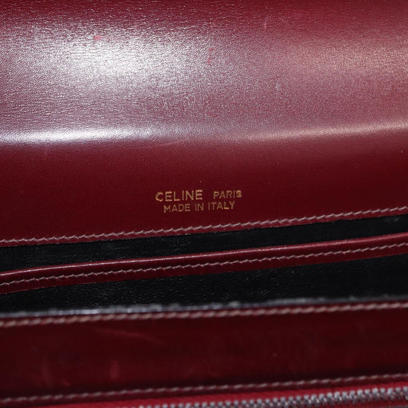 CELINE Hand Bag Leather Bordeaux Gold Auth 183942