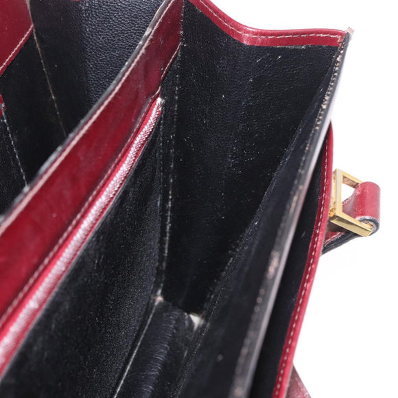 CELINE Hand Bag Leather Bordeaux Gold Auth 183942