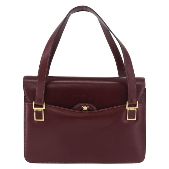 CELINE Hand Bag Leather Bordeaux Gold Auth 183942