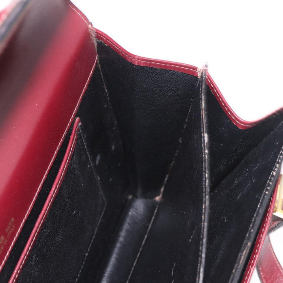 CELINE Hand Bag Leather Bordeaux Gold Auth 183942
