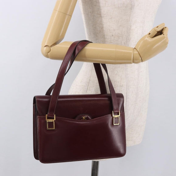 CELINE Hand Bag Leather Bordeaux Gold Auth 183942