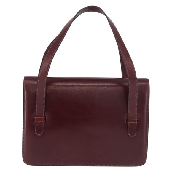 CELINE Hand Bag Leather Bordeaux Gold Auth 183942