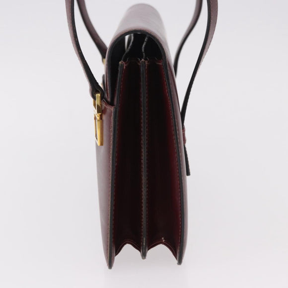 CELINE Hand Bag Leather Bordeaux Gold Auth 183942