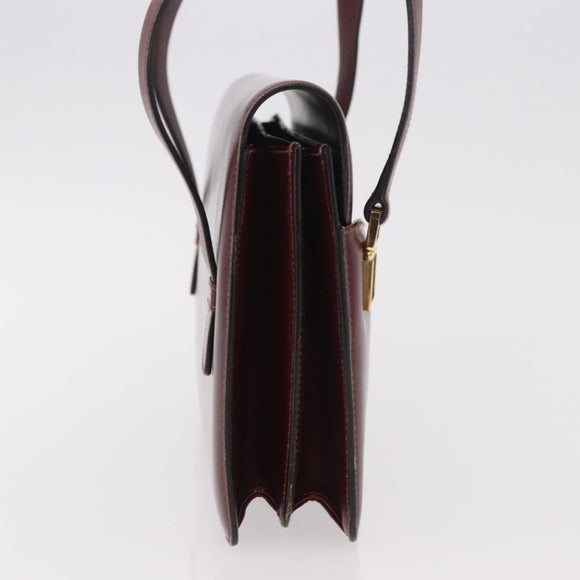 CELINE Hand Bag Leather Bordeaux Gold Auth 183942
