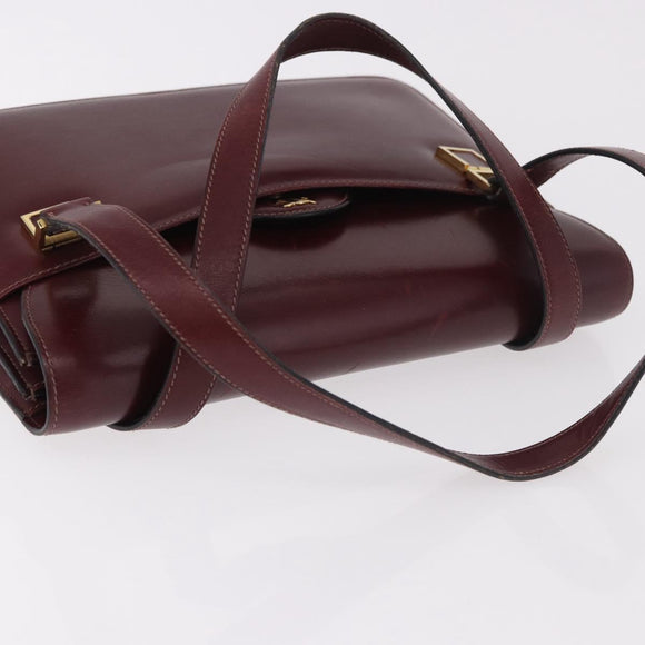 CELINE Hand Bag Leather Bordeaux Gold Auth 183942