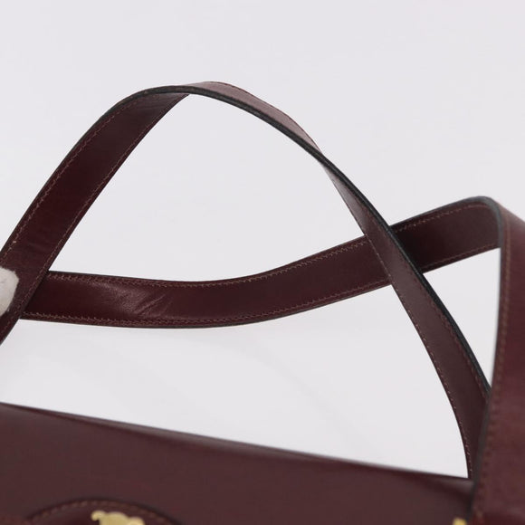 CELINE Hand Bag Leather Bordeaux Gold Auth 183942