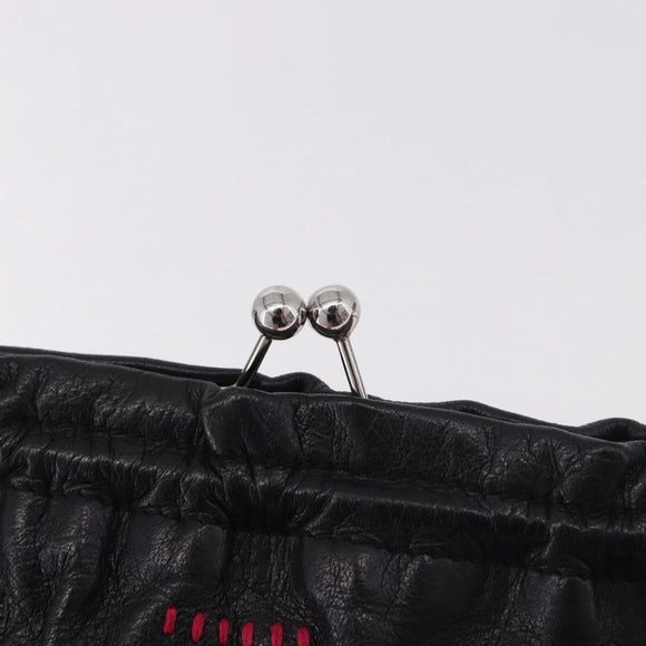 Miu Miu Shoulder Bag Leather Black Silver Auth 183943V