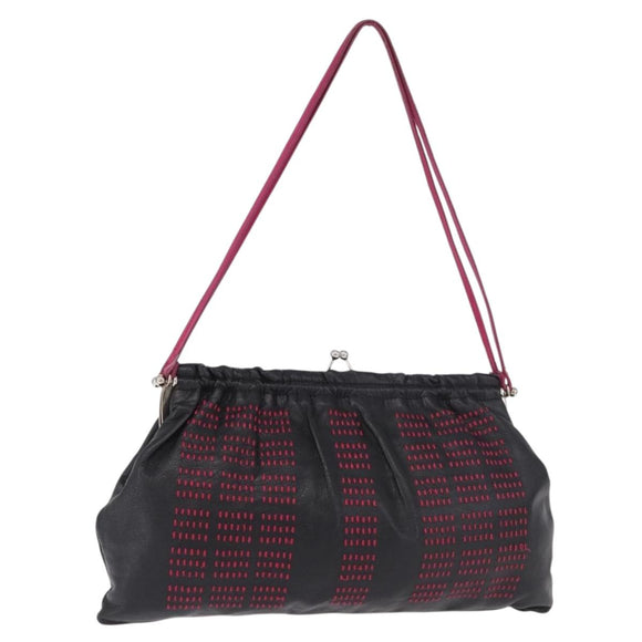 Miu Miu Shoulder Bag Leather Black Silver Auth 183943V