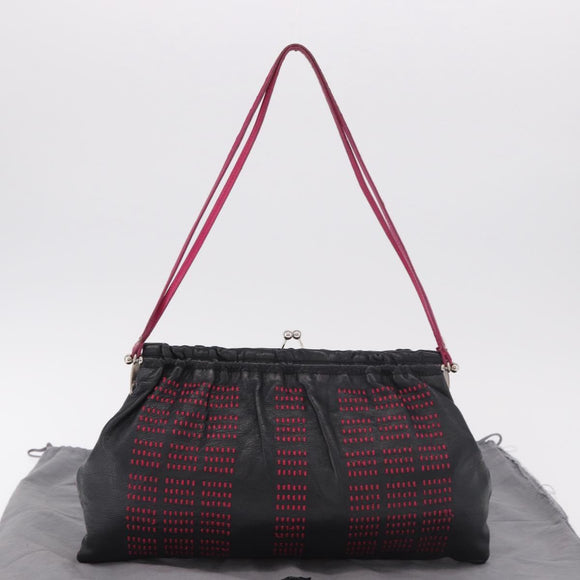 Miu Miu Shoulder Bag Leather Black Silver Auth 183943V