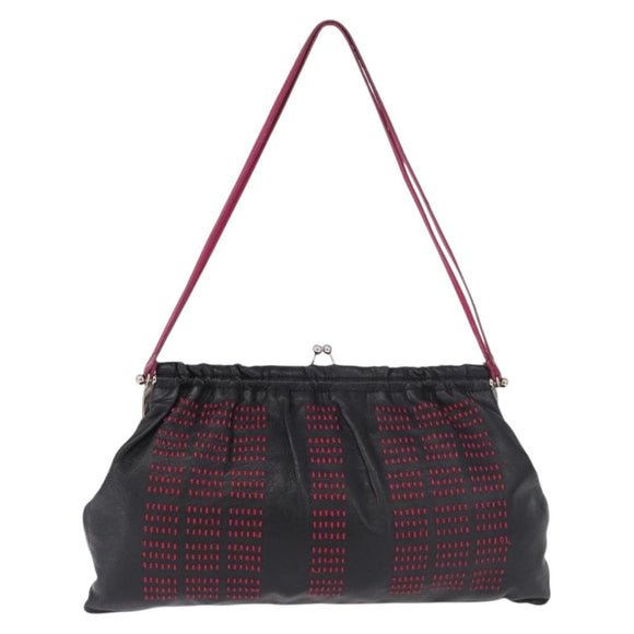 Miu Miu Shoulder Bag Leather Black Silver Auth 183943V