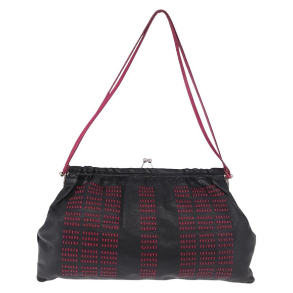 Miu Miu Shoulder Bag Leather Black Silver Auth 183943V