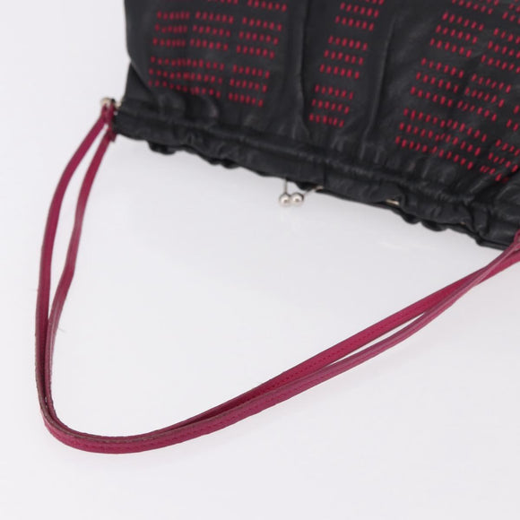 Miu Miu Shoulder Bag Leather Black Silver Auth 183943V