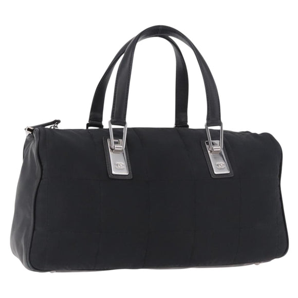 CHANEL Choco Bar Hand Bag Nylon Black Silver CC Auth 183944SAM