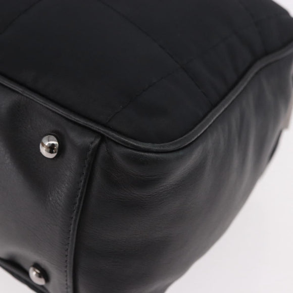 CHANEL Choco Bar Hand Bag Nylon Black Silver CC Auth 183944SAM