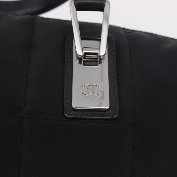 CHANEL Choco Bar Hand Bag Nylon Black Silver CC Auth 183944SAM