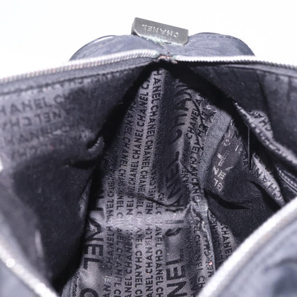 CHANEL Choco Bar Hand Bag Nylon Black Silver CC Auth 183944SAM