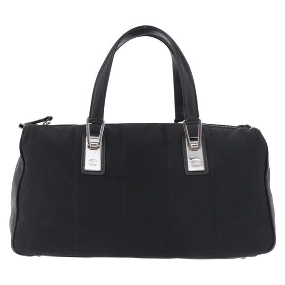 CHANEL Choco Bar Hand Bag Nylon Black Silver CC Auth 183944SAM