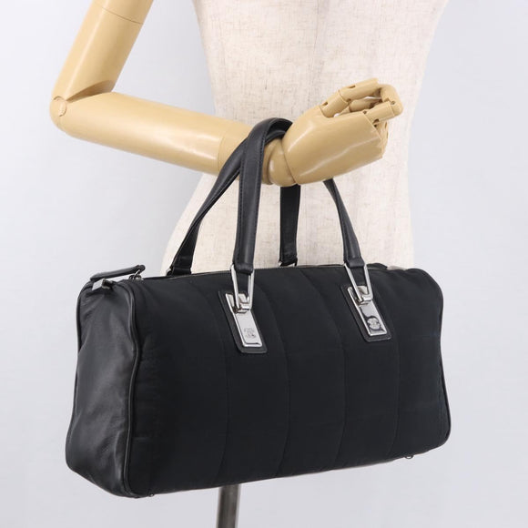 CHANEL Choco Bar Hand Bag Nylon Black Silver CC Auth 183944SAM