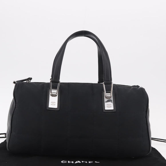 CHANEL Choco Bar Hand Bag Nylon Black Silver CC Auth 183944SAM