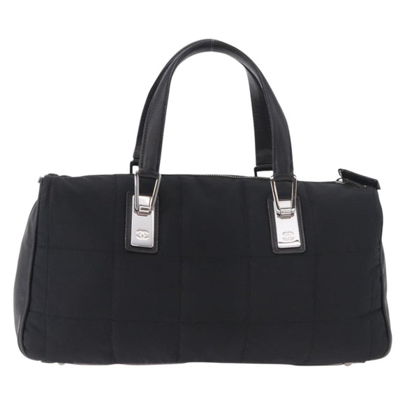 CHANEL Choco Bar Hand Bag Nylon Black Silver CC Auth 183944SAM