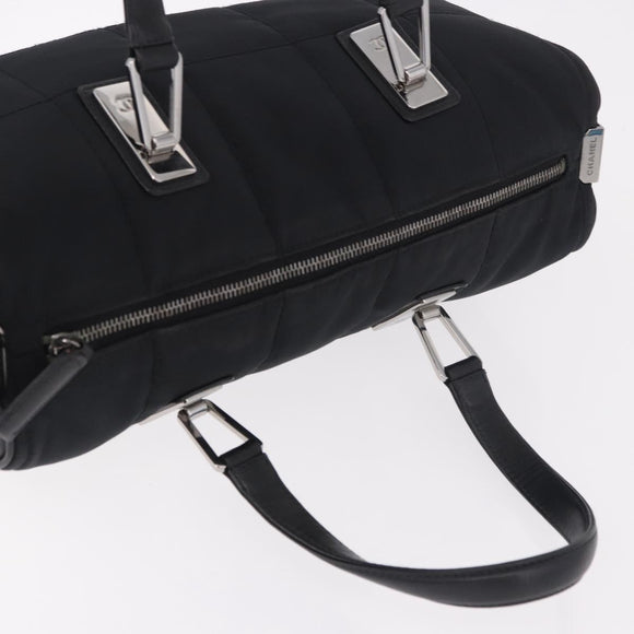 CHANEL Choco Bar Hand Bag Nylon Black Silver CC Auth 183944SAM