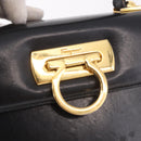 Salvatore Ferragamo Gancini Hand Bag Leather Black Gold Auth 183947-14