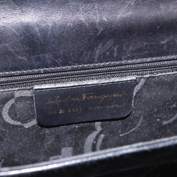 Salvatore Ferragamo Gancini Hand Bag Leather Black Gold Auth 183947