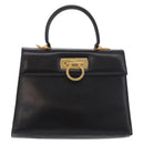 Salvatore Ferragamo Gancini Hand Bag Leather Black Gold Auth 183947-2