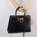 Salvatore Ferragamo Gancini Hand Bag Leather Black Gold Auth 183947-25