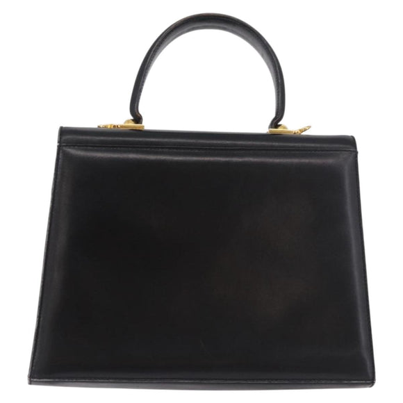 Salvatore Ferragamo Gancini Hand Bag Leather Black Gold Auth 183947