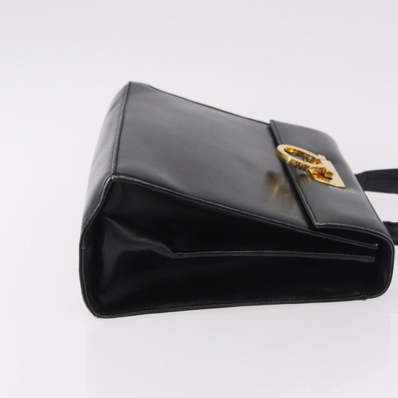 Salvatore Ferragamo Gancini Hand Bag Leather Black Gold Auth 183947
