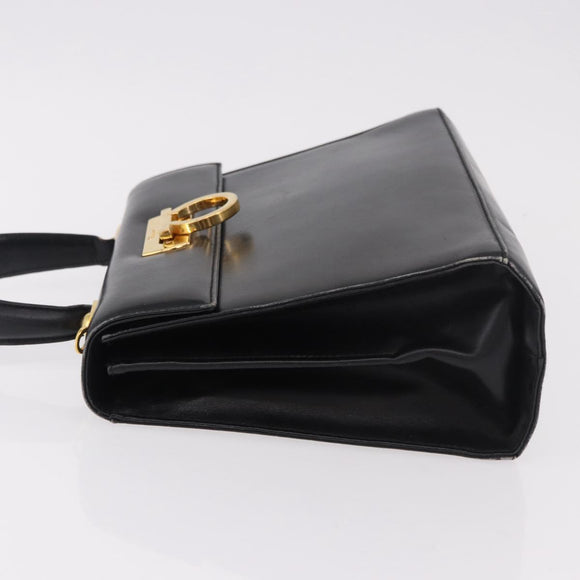 Salvatore Ferragamo Gancini Hand Bag Leather Black Gold Auth 183947