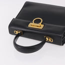 Salvatore Ferragamo Gancini Hand Bag Leather Black Gold Auth 183947-6